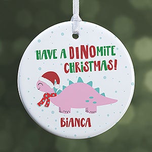 Dino Christmas Personalized Ornament - 1 Sided Glossy