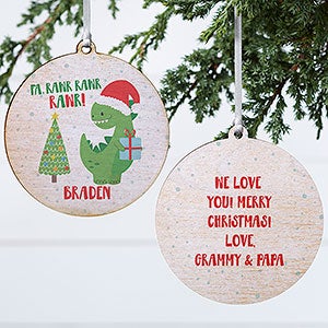 Dino Christmas Personalized Ornament - 2 Sided Wood