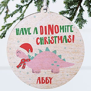 Dino Christmas Personalized Ornament - 1 Sided Wood