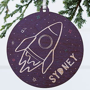 Rocket Ship Personalized Ornament - 1 Sided Wood