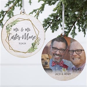 Geo Prism Wedding Personalized Ornament - 2 Sided Wood