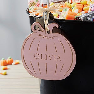 Personalized Pink Stain Wood Pumpkin Tag