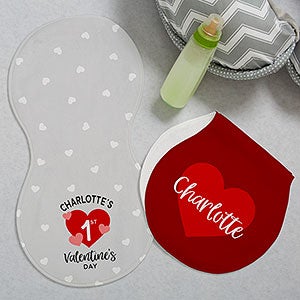 First Valentine's Day Personalized Burp Cloths - Set of 2