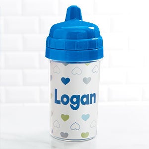 Hearts Personalized Toddler 10 oz Sippy Cup - Blue
