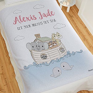 Precious Moments Noah's Ark Personalized Baby Girl 50x60 Sweatshirt Blanket