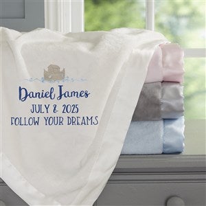 Precious Moments Noah's Ark Embroidered Baby Boy Ivory Satin Trim Blanket