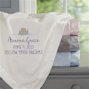 Precious Moments Noah's Ark Embroidered Baby Girl Ivory Satin Trim Blanket