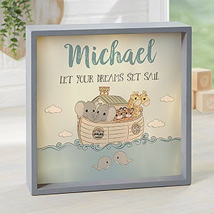 Precious Moments Noah's Ark Personalized Grey LED Light Shadow Box - 10x10