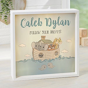 Precious Moments Noah's Ark Personalized Ivory LED Light Shadow Box - 10x10