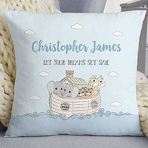 Precious Moments Noah's Ark Personalized Baby 18-inch Velvet Throw Pillow
