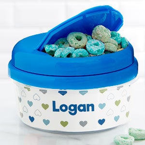 Hearts Personalized Toddler 12 oz Snack Cup - Blue