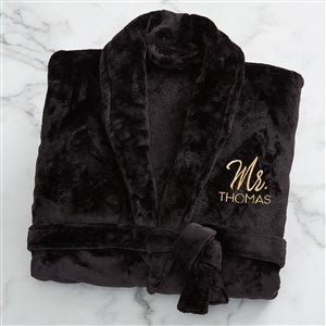 Mr. or Mrs. Embroidered Luxury Fleece Robe - Black