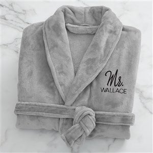 Mr. or Mrs. Embroidered Luxury Fleece Robe - Grey