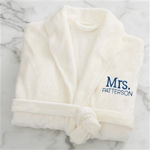 Mr. or Mrs. Embroidered Luxury Fleece Robe - Ivory