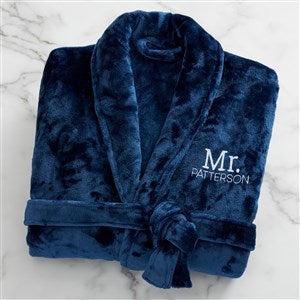 Mr. or Mrs. Embroidered Luxury Fleece Robe - Navy