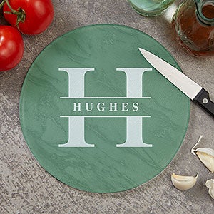 Lavish Last Name Personalized Round Glass Cutting Board - 8 inch