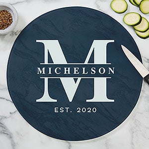 Lavish Last Name Personalized Round Glass Cutting Board - 12 inch
