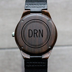 Circle Monogram Engraved Sandalwood Watch
