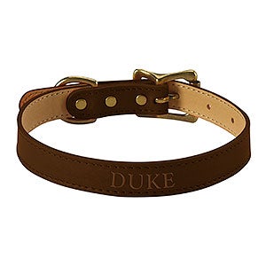 Personalized Brown Italian Leather Dog Collar - Medium