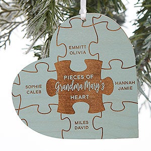 Pieces Of Her Heart Personalized Blue Stain Wood Ornament