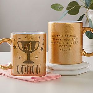 #1 Coach Trophy Personalized 11 oz Gold Glitter Coffee Mug