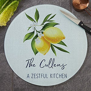 Lovely Lemons Personalized Round Glass Cutting Board - 12 inch