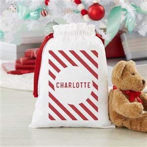Striped Candy Cane Personalized Canvas Drawstring Santa Sack - Small