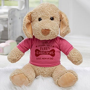 Furry Christmas Personalized Christmas Plush Dog Stuffed Animal - Raspberry