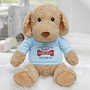 Furry Christmas Personalized Christmas Plush Dog Stuffed Animal - Blue