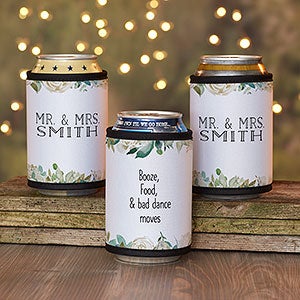 Neutral Colorful Floral Personalized Wedding Favor Can & Bottle Wrap