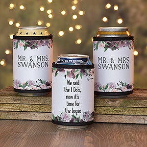 Plum Colorful Floral Personalized Wedding Favor Can & Bottle Wrap