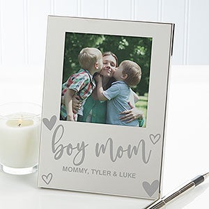 Boy Mom Personalized Silver Picture Frame