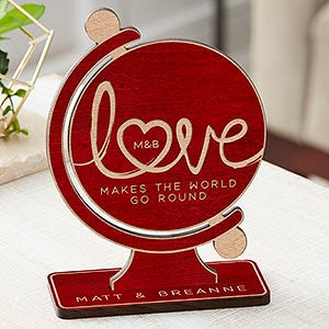 Love Makes The World Go Round Personalized Wood Keepsake - Red Maple