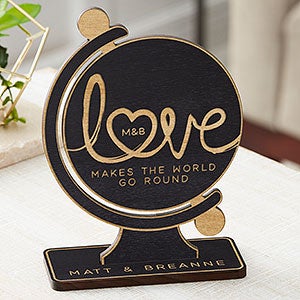 Love Makes The World Go Round Personalized Wood Keepsake - Black Stain