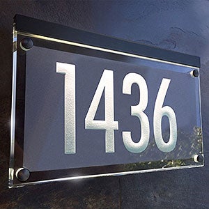 Metallic Crystal LED Lighted Futura Engraved 1-line Address Sign Black Metallic