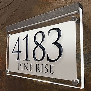 Frosted Crystal LED Lighted Trajan Engraved 2-line Address Sign Black Metallic