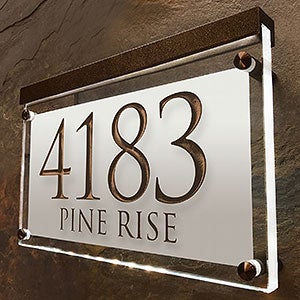 Frosted Crystal LED Lighted Trajan Engraved 2-line Address Sign Dark Bronze