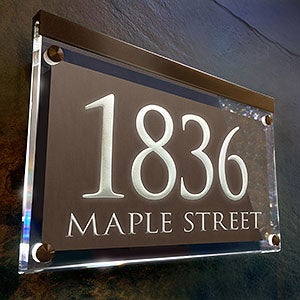 Metallic Crystal LED Lighted Trajan Engraved 2-line Address Sign Dark Bronze