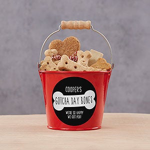 Dog's Birthday Personalized Dog Treat Mini Bucket - Red