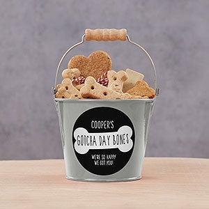 Dog's Birthday Personalized Dog Treat Mini Bucket - Silver