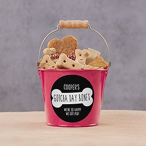 Dog's Birthday Personalized Dog Treat Mini Bucket - Pink