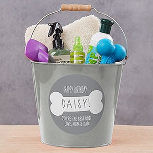 Dog's Birthday Personalized Dog Treat Large Bucket - Silver