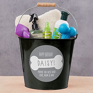 Dog's Birthday Personalized Dog Treat Large Bucket - Black
