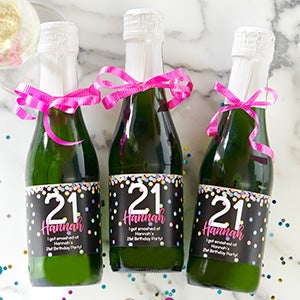 Birthday Confetti Personalized Mini Champagne Labels - 1 Set of 12