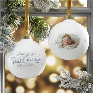 Baby's First Christmas Personalized Photo Ball Ornament - Boy