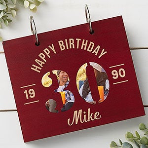 Modern Birthday Personalized Wood Photo Album - Red Poplar