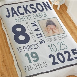 Boy Photo Personalized Birth Stats 56x60 Woven Throw Baby Blanket