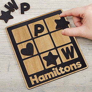 Personalized Family Wooden Tic Tac Toe Game - Black Stain