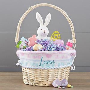 Pastel Tie Dye Personalized Natural Wicker Easter Basket