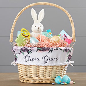 Colorful Floral Personalized Natural Wicker Easter Basket